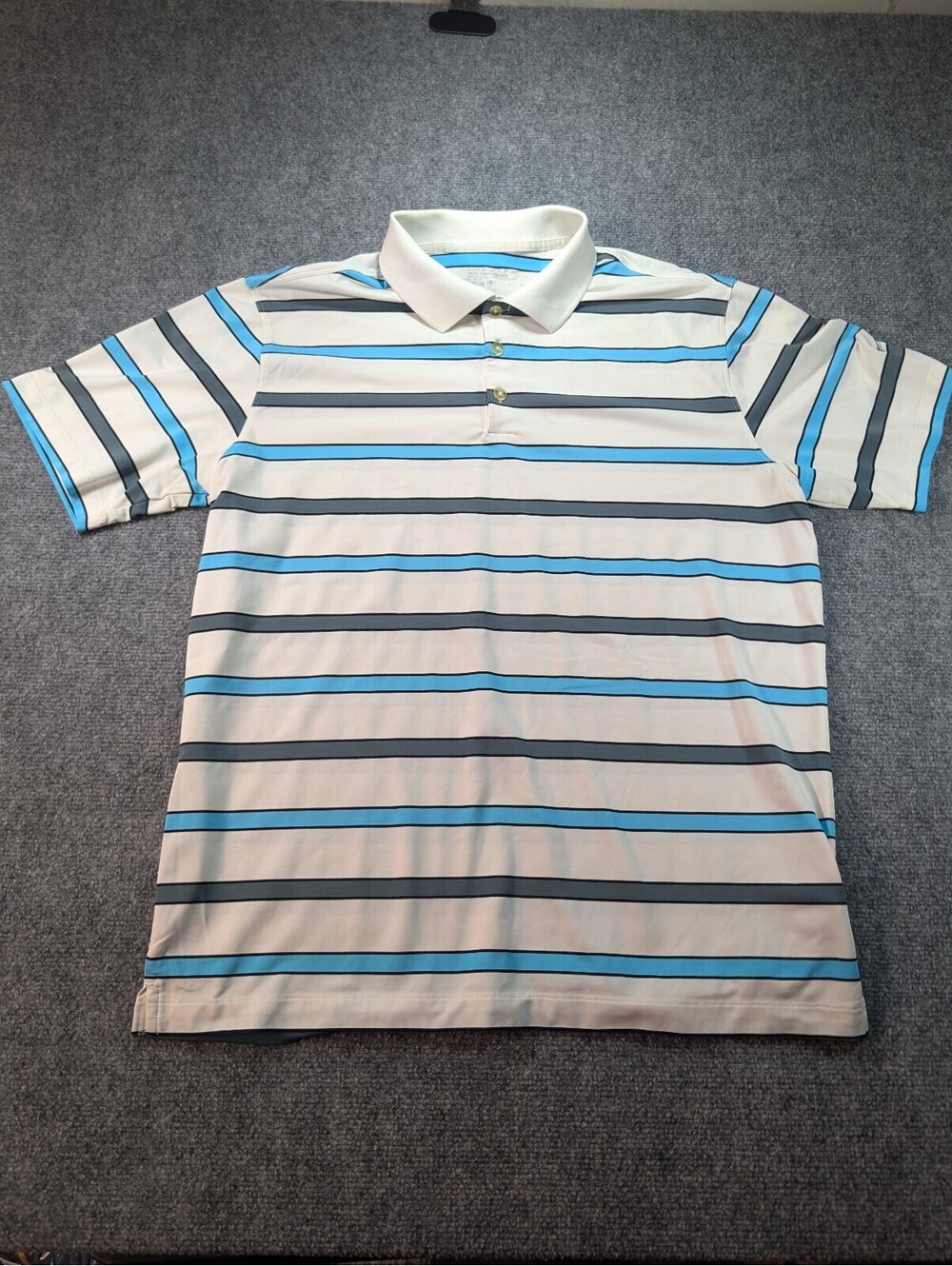 Nike Golf Tour Performance Dri-FIT Mens Large Blue White Striped Polo Shirt